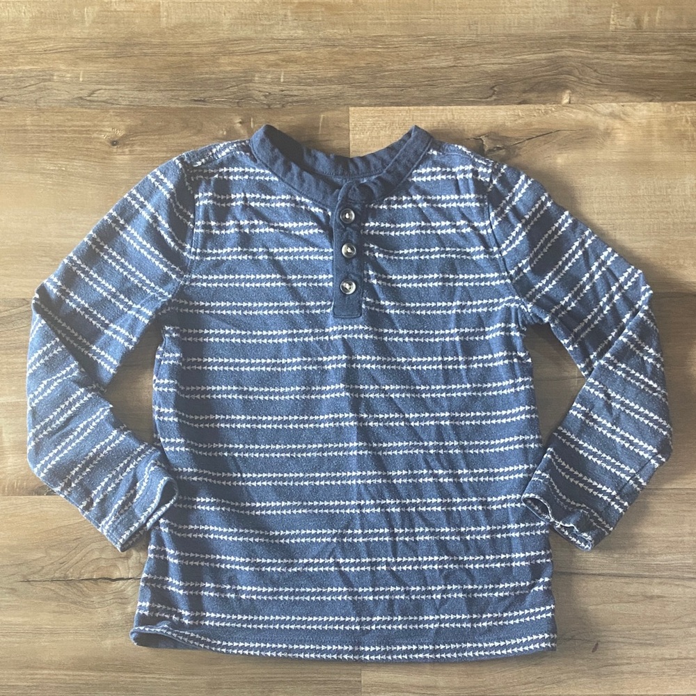 Old Navy Blue and White Striped Henley Long Sleeve Tee